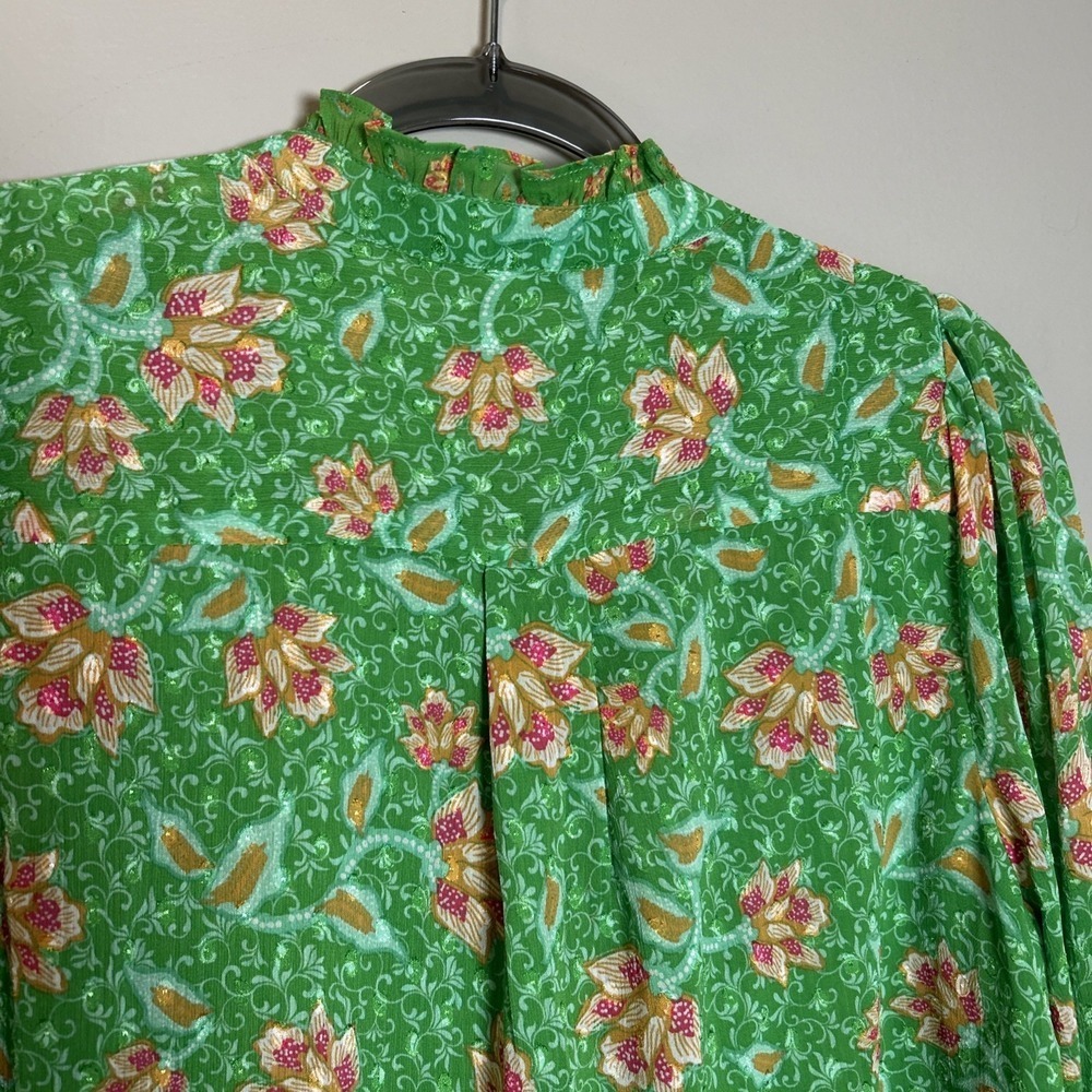 Joie Blouse Top Womens M Green Floral Pullover Peasant Cottagecore Boho Prairie - Picture 11 of 12
